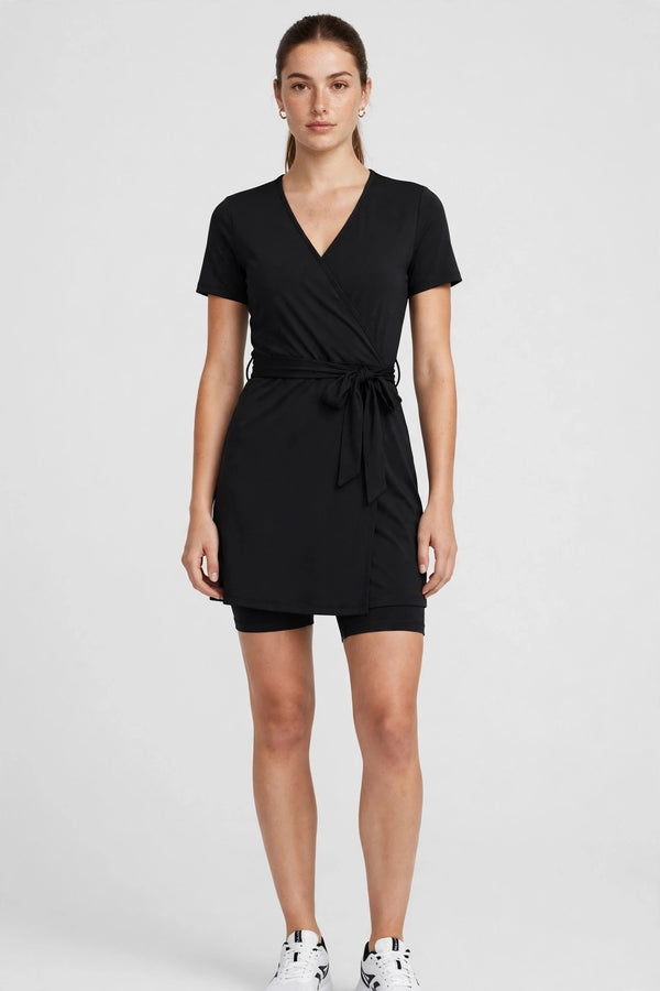 Aurora Wrap Athletic Dress - Black - front