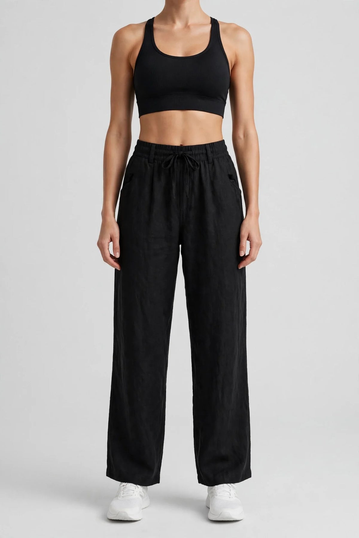 Sunkissed Linen Drawstring Wide-Leg Pant - front view