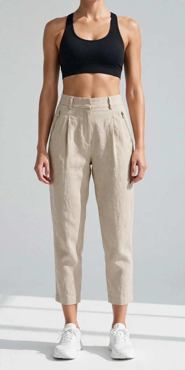 Coastline Cropped Linen Pant - front view