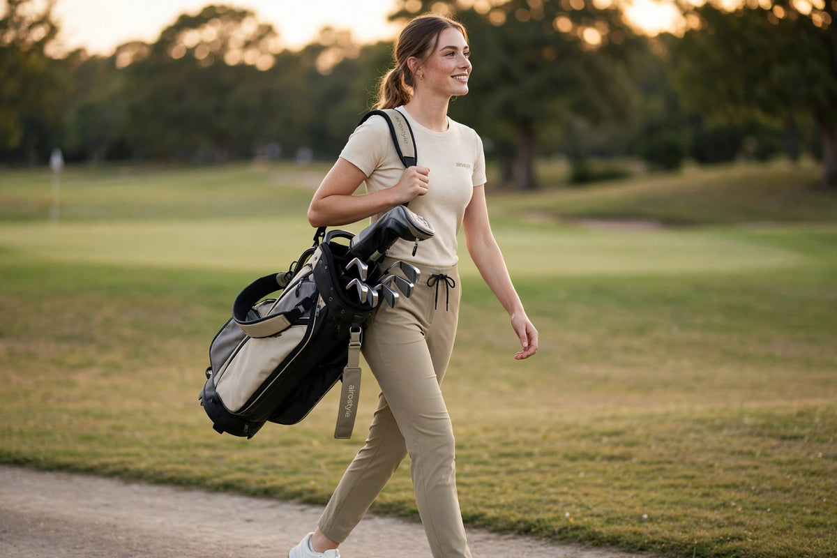 Aurora Drawstring Golf Pant - Khaki - lifestyle