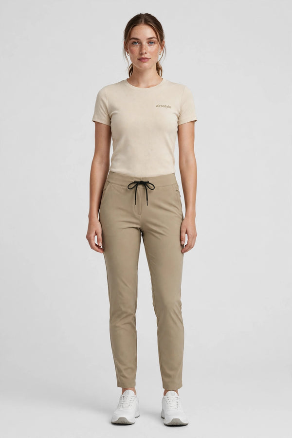 Aurora Drawstring Golf Pant - Khaki - front