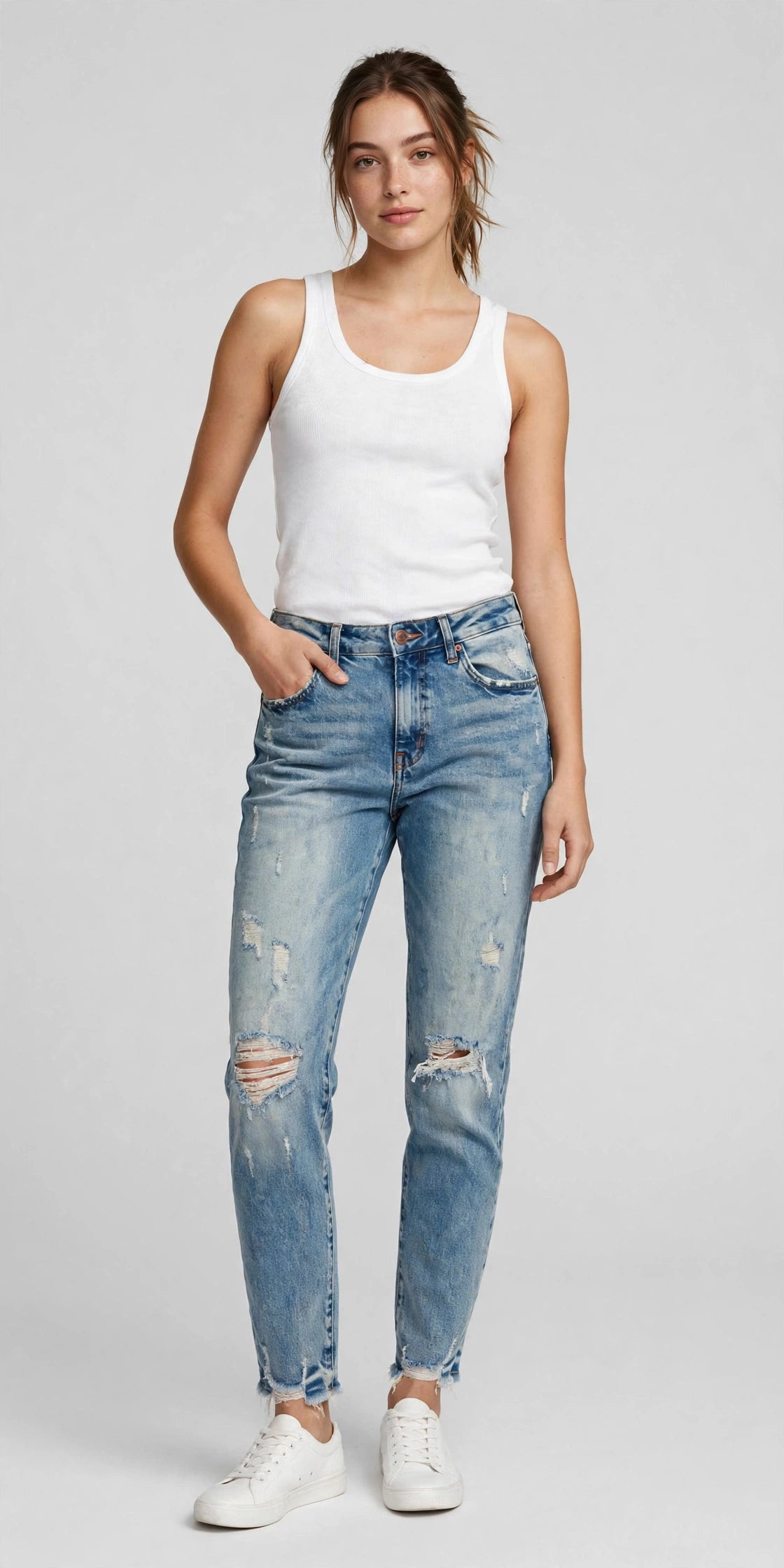 Breeze Distressed Boyfriend Jean - Vintage Light - front