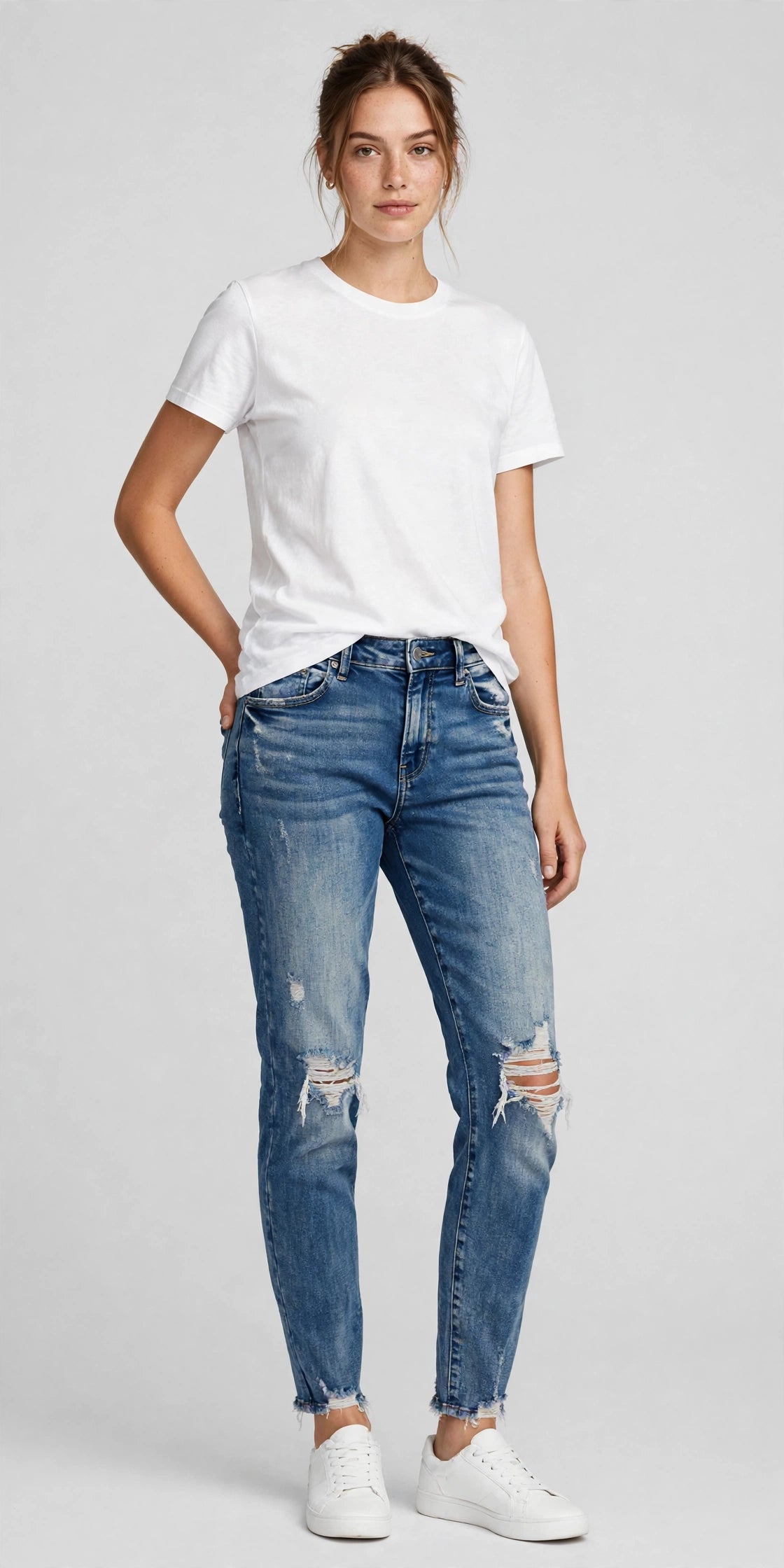 Breeze Distressed Boyfriend Jean - Medium Wash - front