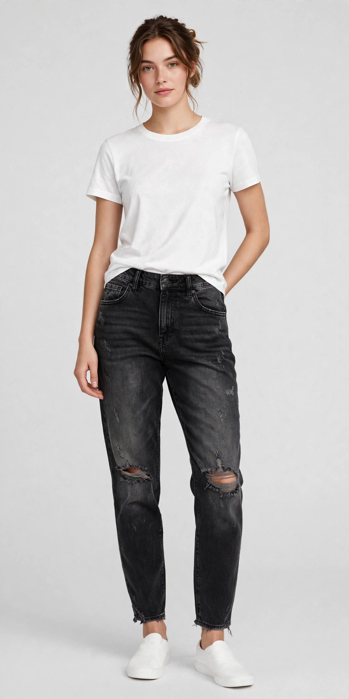 Breeze Distressed Boyfriend Jean - Black - front