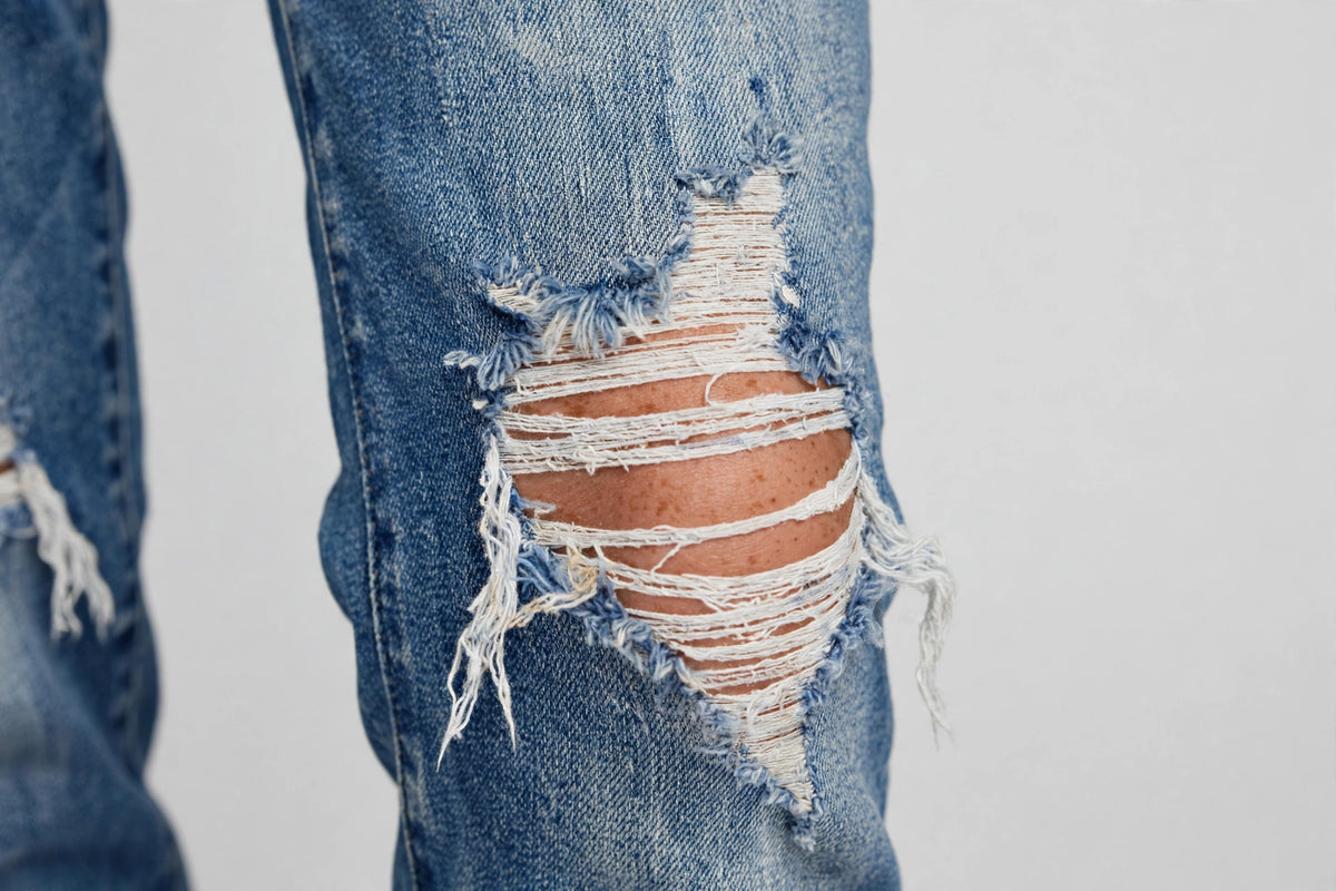 Breeze Distressed Boyfriend Jean - Medium Wash - detail