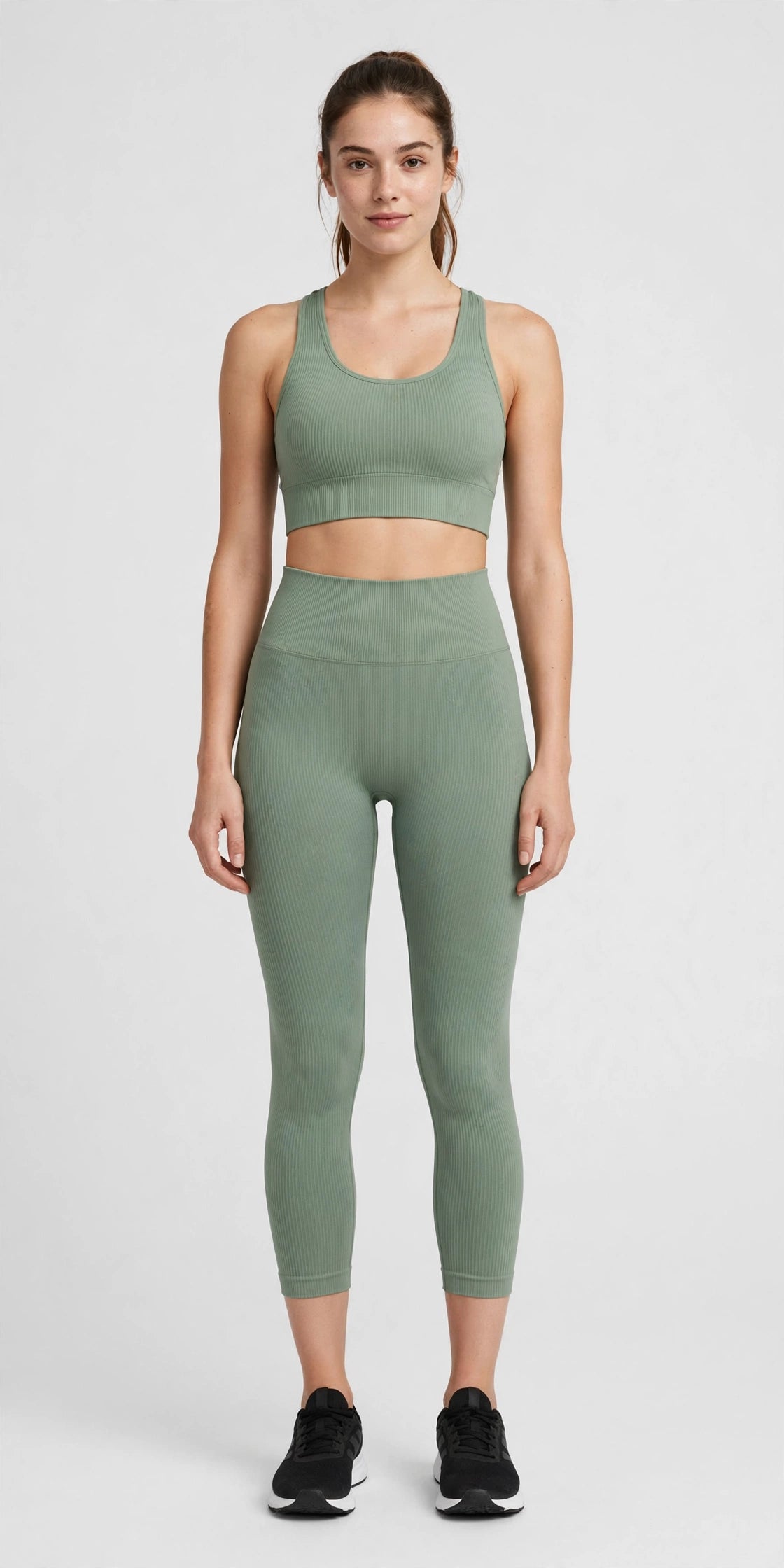 Breeze Seamless Rib Legging - Sage - front