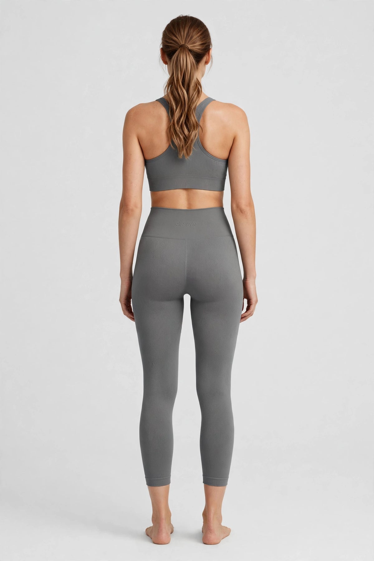 Breeze Seamless Rib Legging - Stone - back