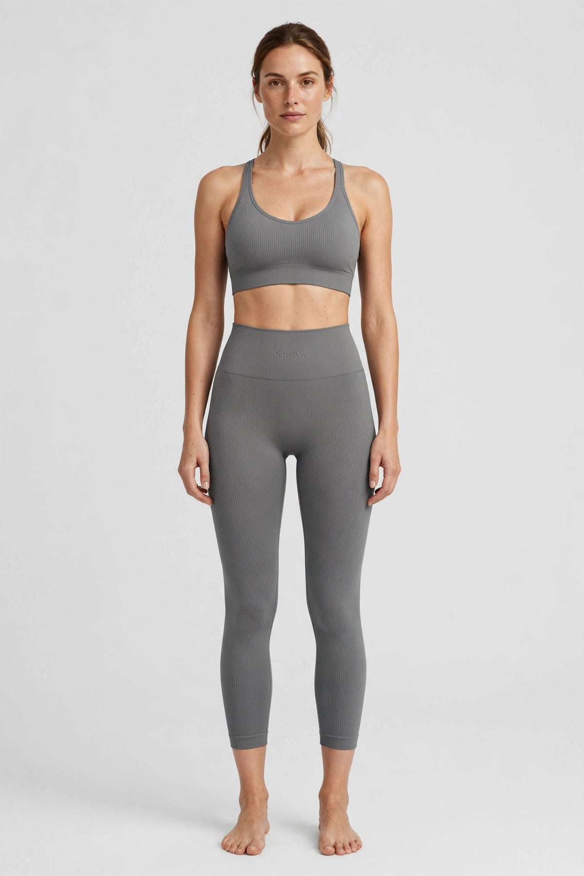 Breeze Seamless Rib Legging - Stone - front