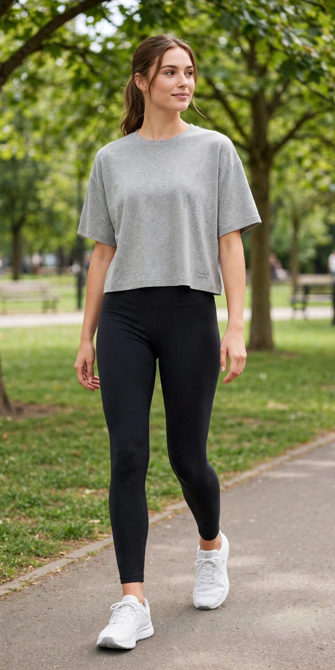 Cloudsoft Cropped Tee - Heather Grey - lifestyle
