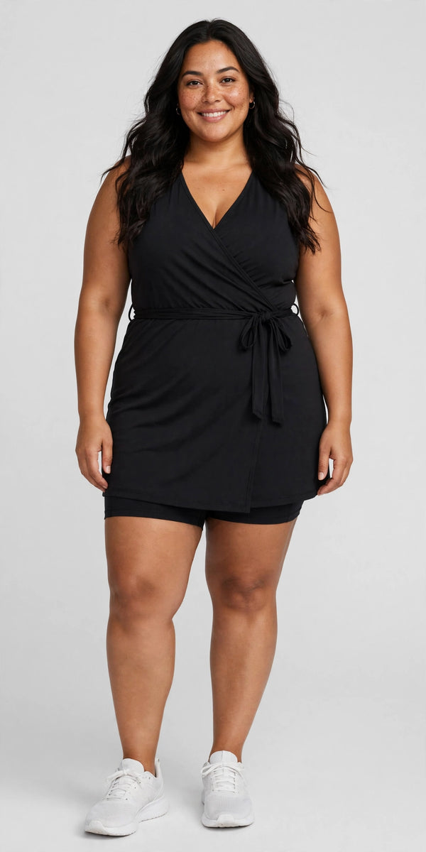 Dusk Wrap Athletic Dress - Black - front