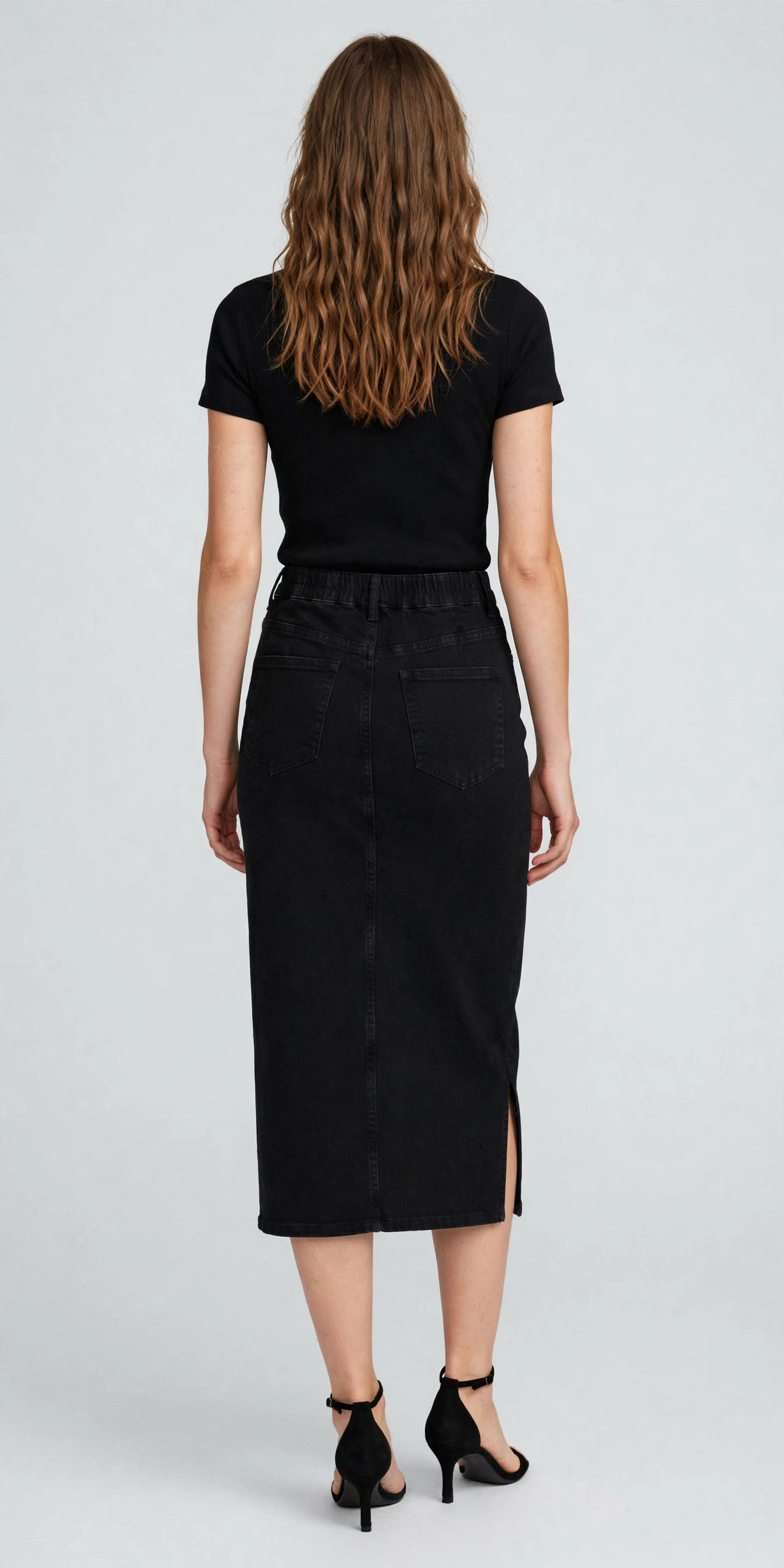 Harbor Denim Midi Skirt - Black - back