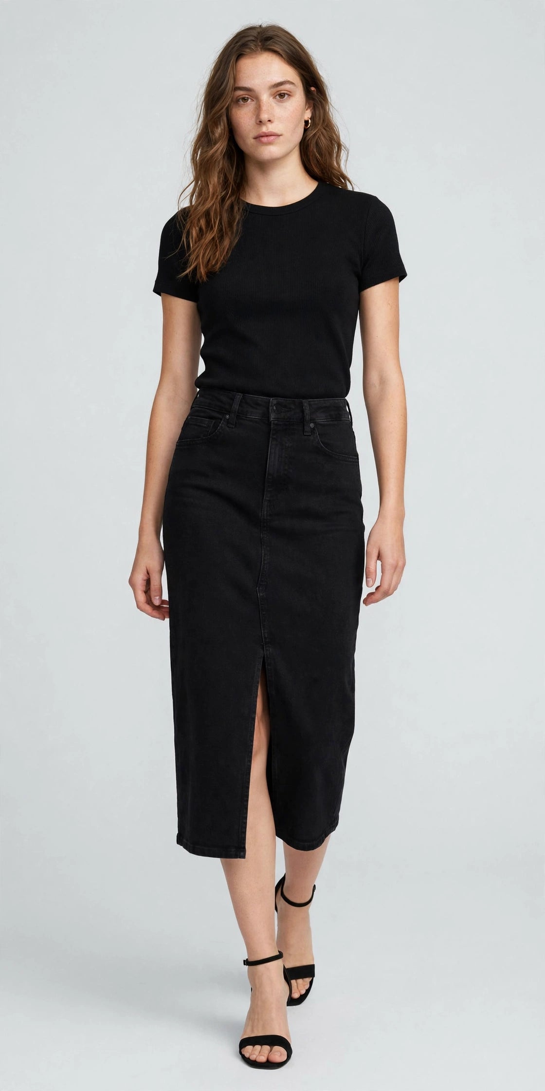 Harbor Denim Midi Skirt - Black - front