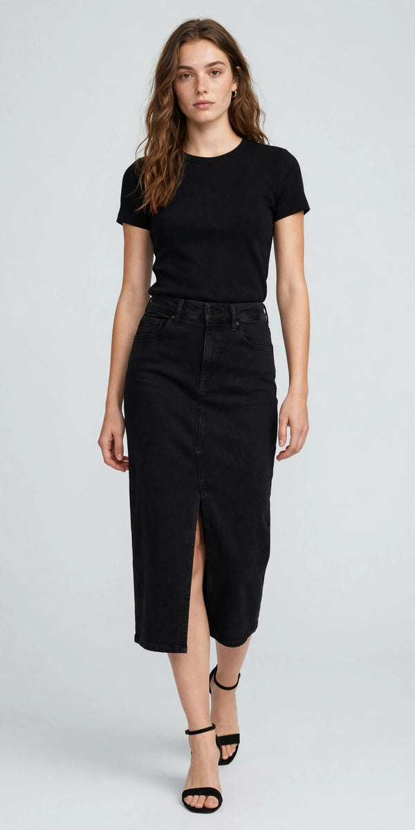 Harbor Denim Midi Skirt - Black - front