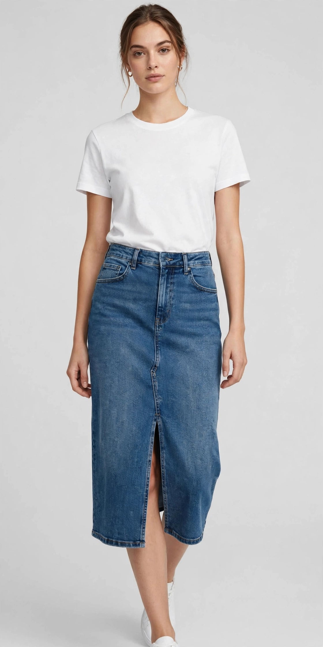 Harbor Denim Midi Skirt - Medium Wash - front