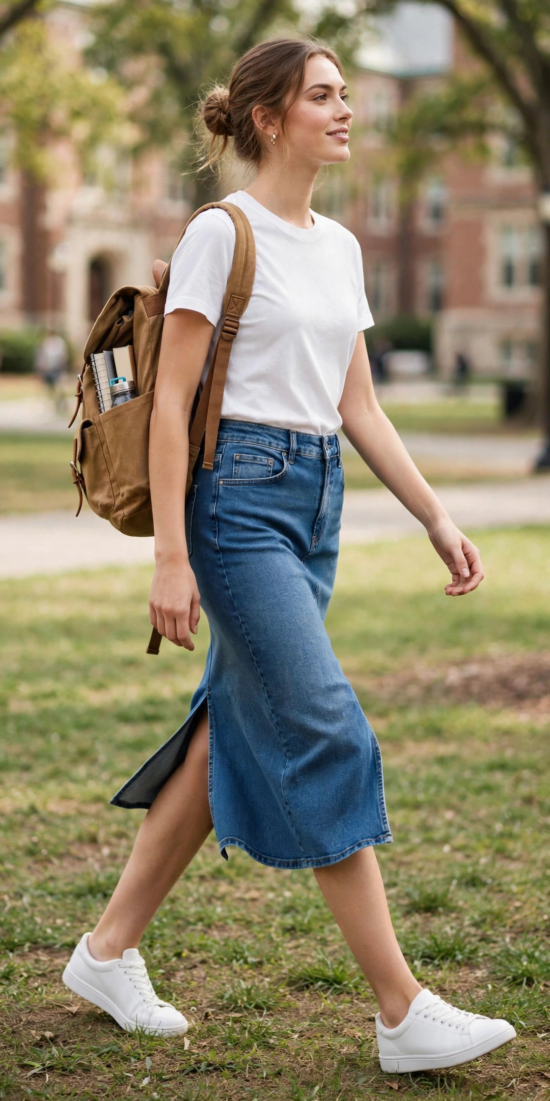 Harbor Denim Midi Skirt - Medium Wash - lifestyle
