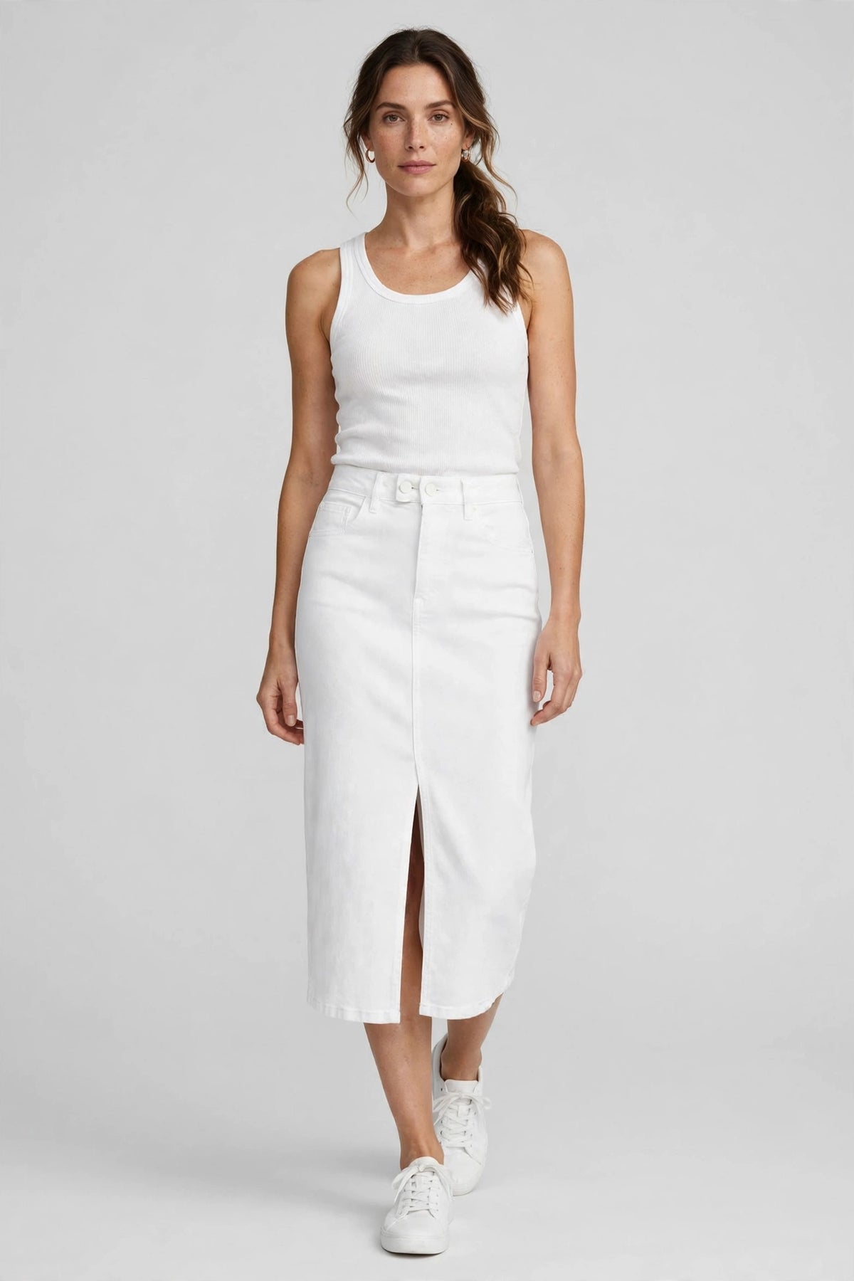 Harbor Denim Midi Skirt - White - front
