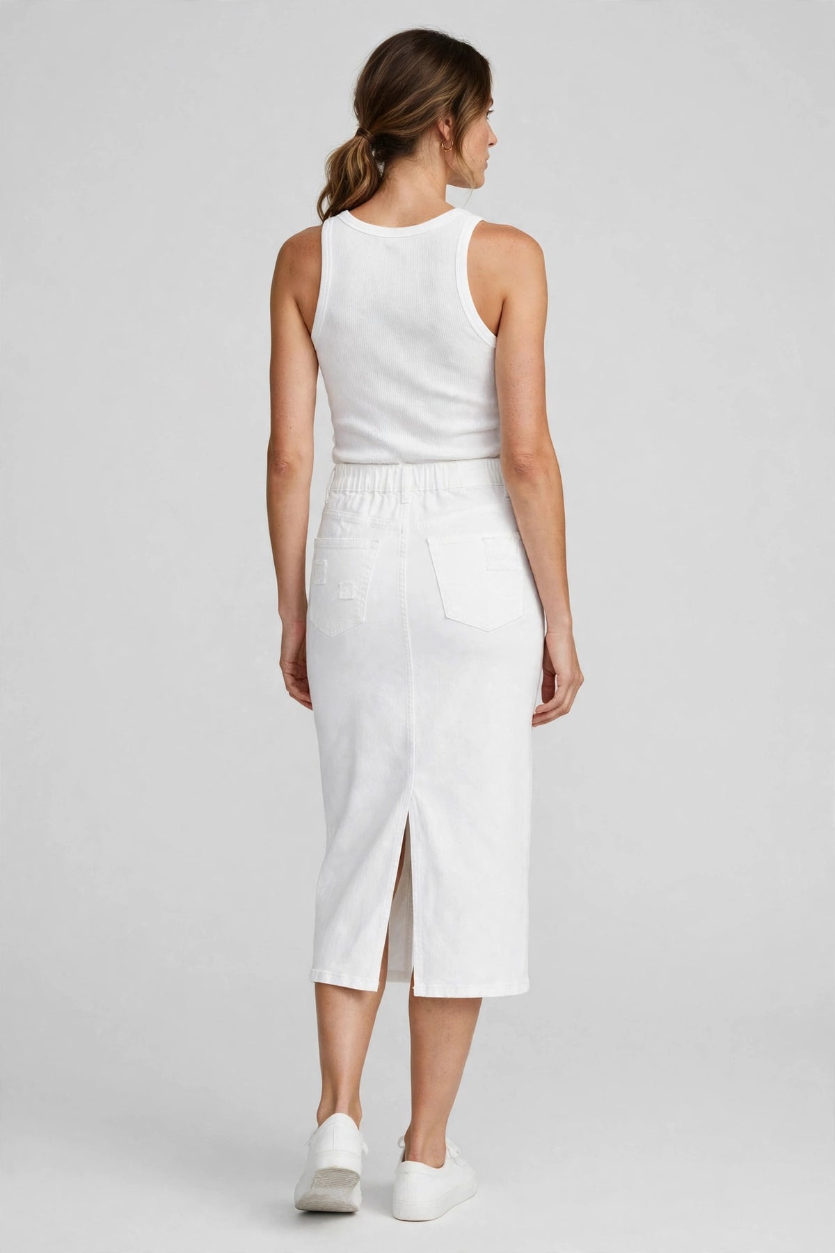 Harbor Denim Midi Skirt - White - back