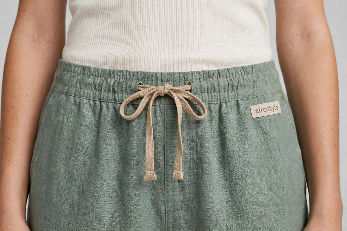 Harbor Linen-Blend Travel Pant - Sage - detail
