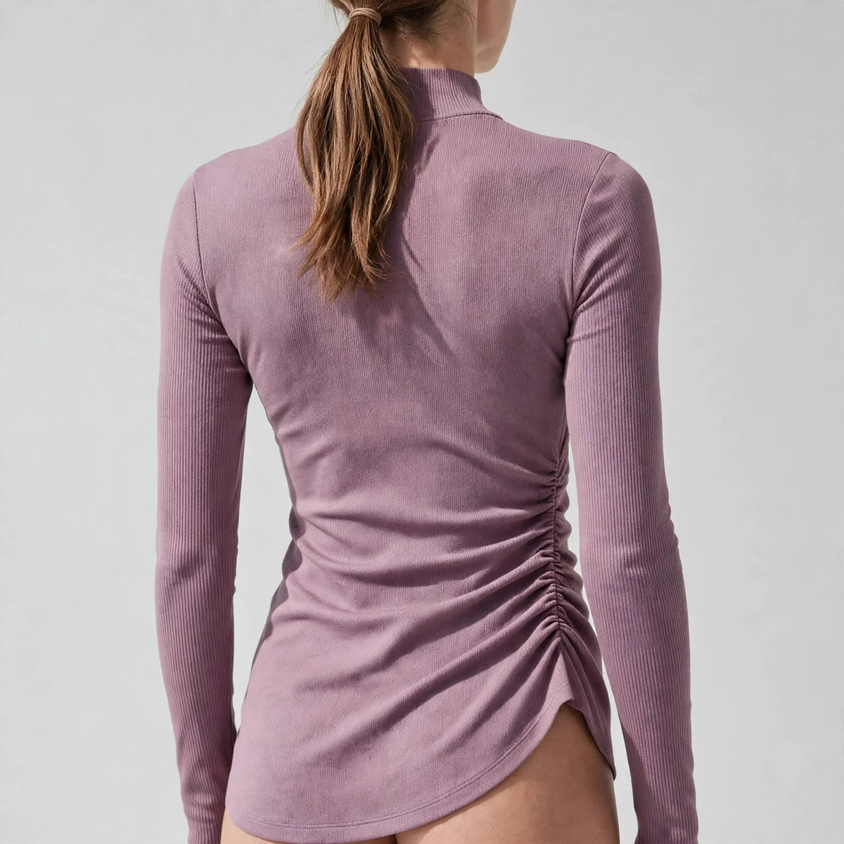 Mock-Neck Ruched Rib Top