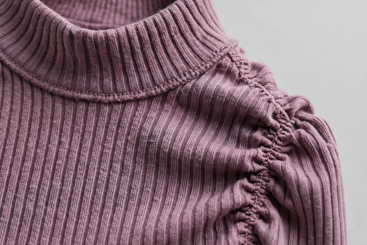 Mock-Neck Ruched Rib Top