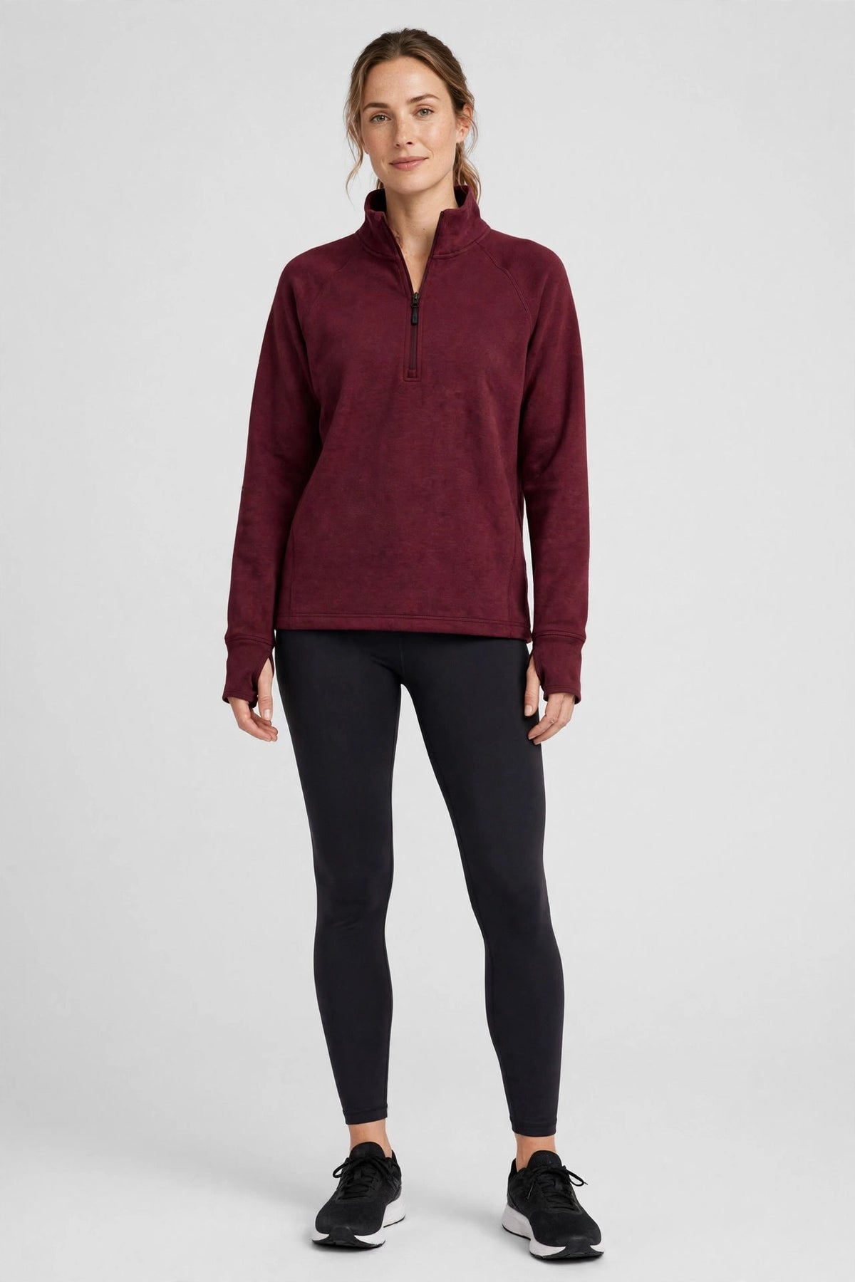 Nimbus Half-Zip Pullover Top - Burgundy - front