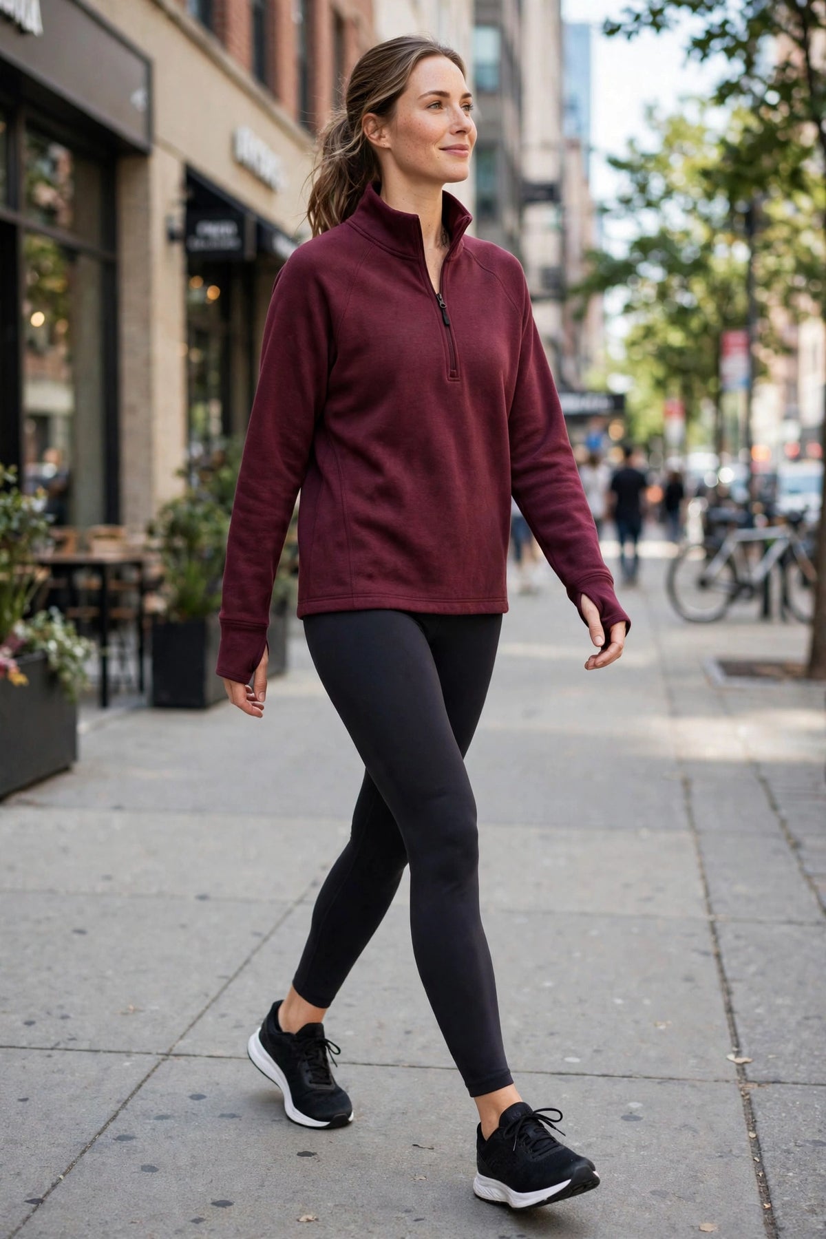 Nimbus Half-Zip Pullover Top - Burgundy - lifestyle