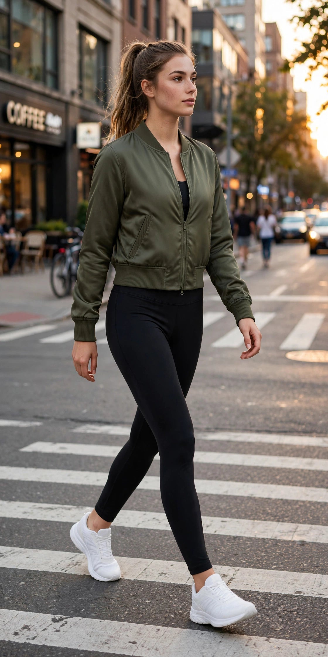 Skysculpt Cropped Bomber - Olive - lifestyle