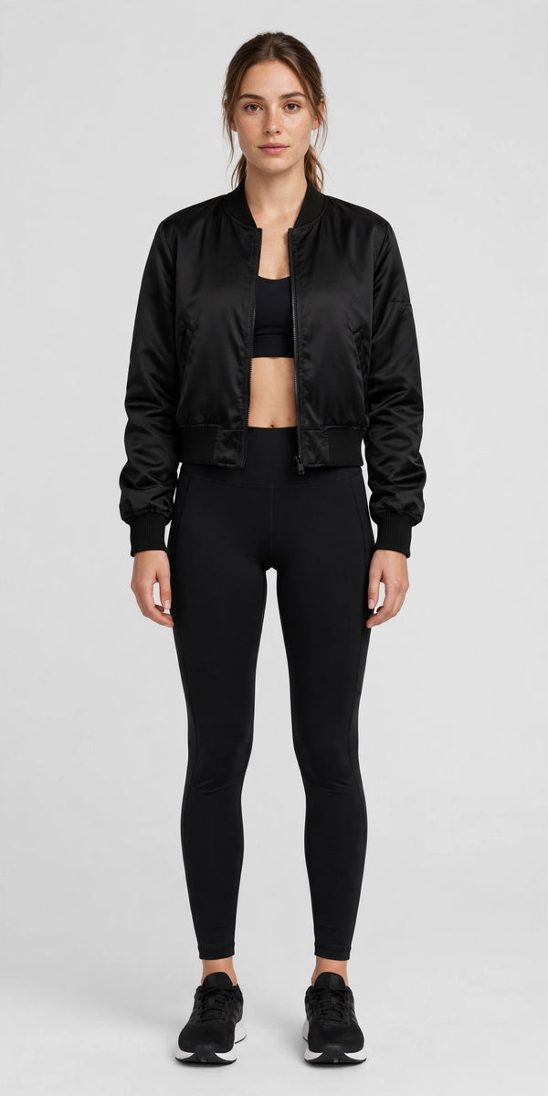 Skysculpt Cropped Bomber - Black - front