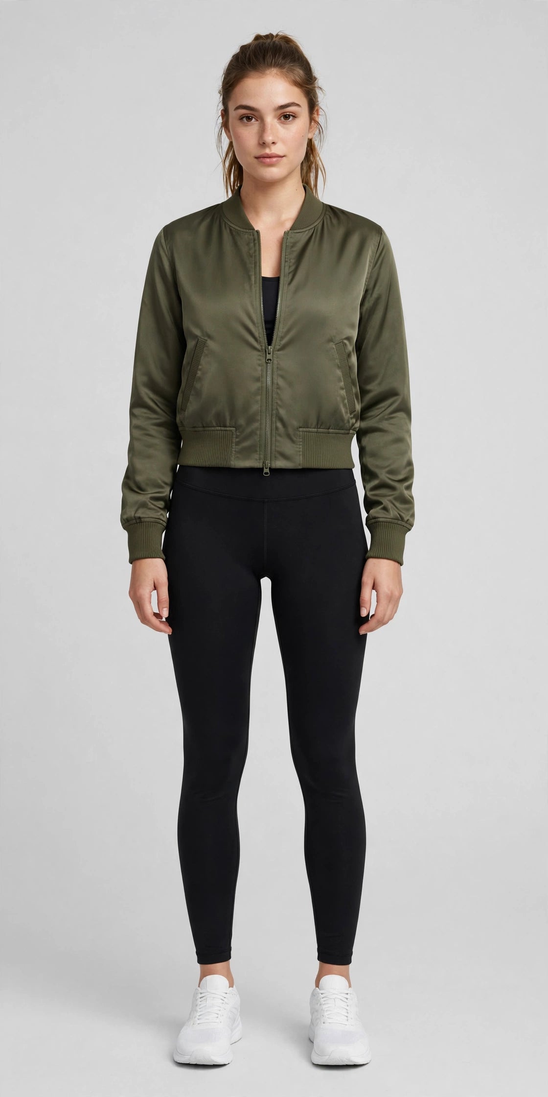 Skysculpt Cropped Bomber - Olive - front