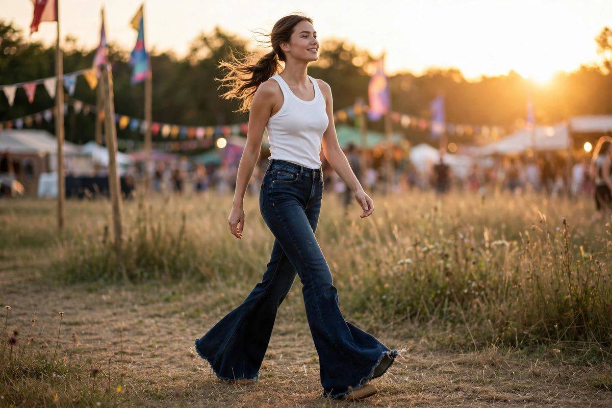 Sol Raw-Hem Flare Jean - Dark Wash - lifestyle