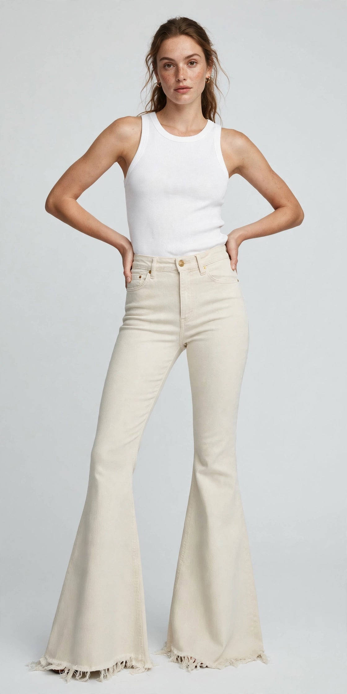 Sol Raw-Hem Flare Jean - Ecru - front