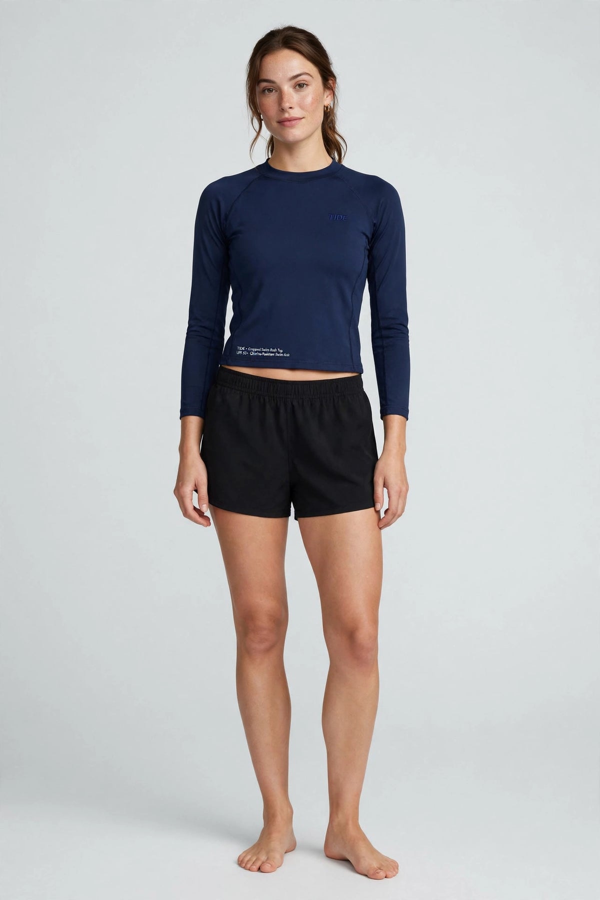 Tide Cropped Swim-Rash Top - Navy - front