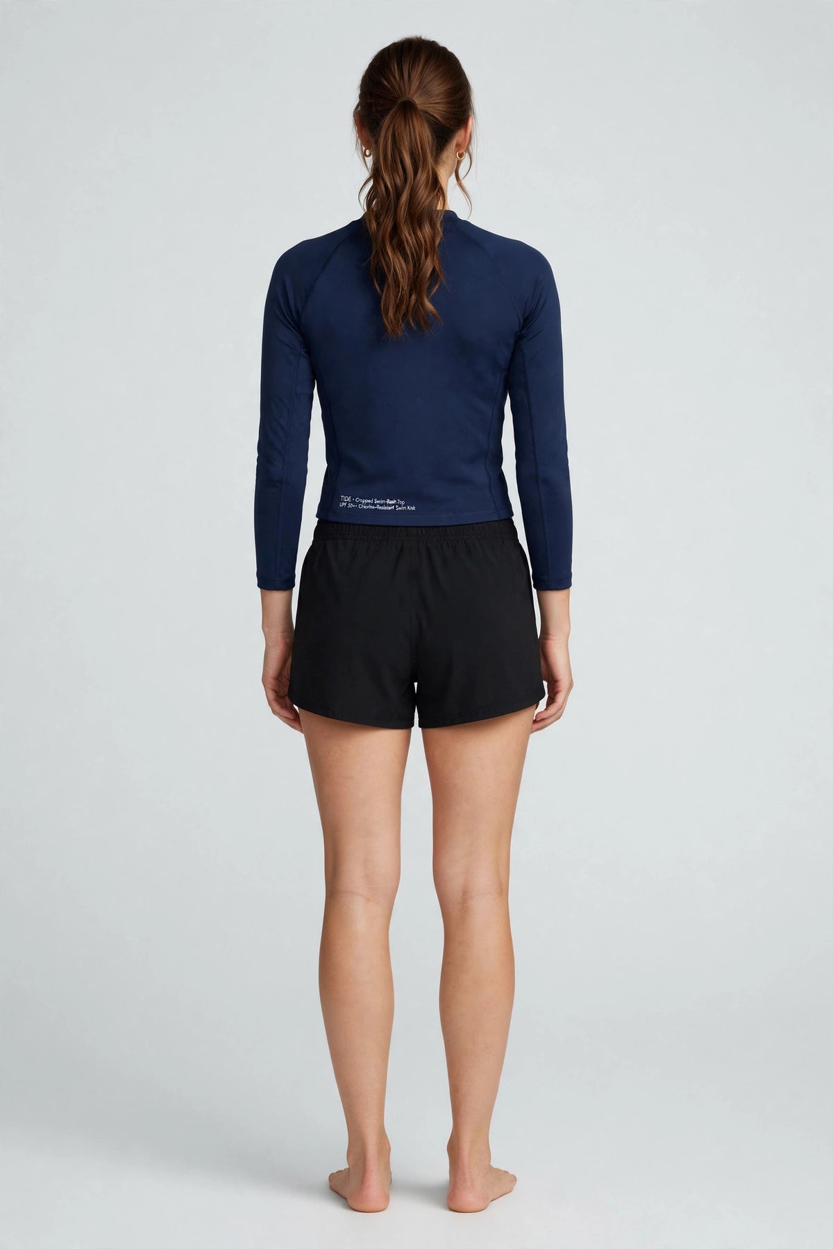 Tide Cropped Swim-Rash Top - Navy - detail