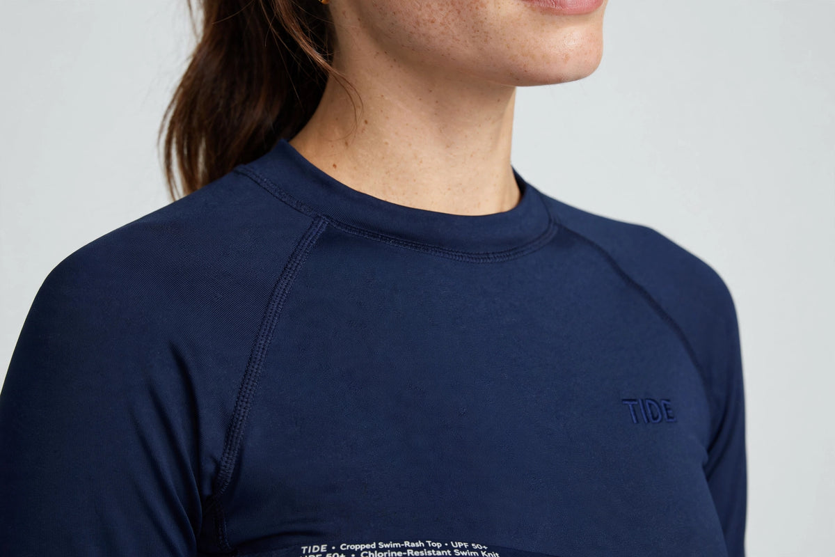 Tide Cropped Swim-Rash Top - Navy - back