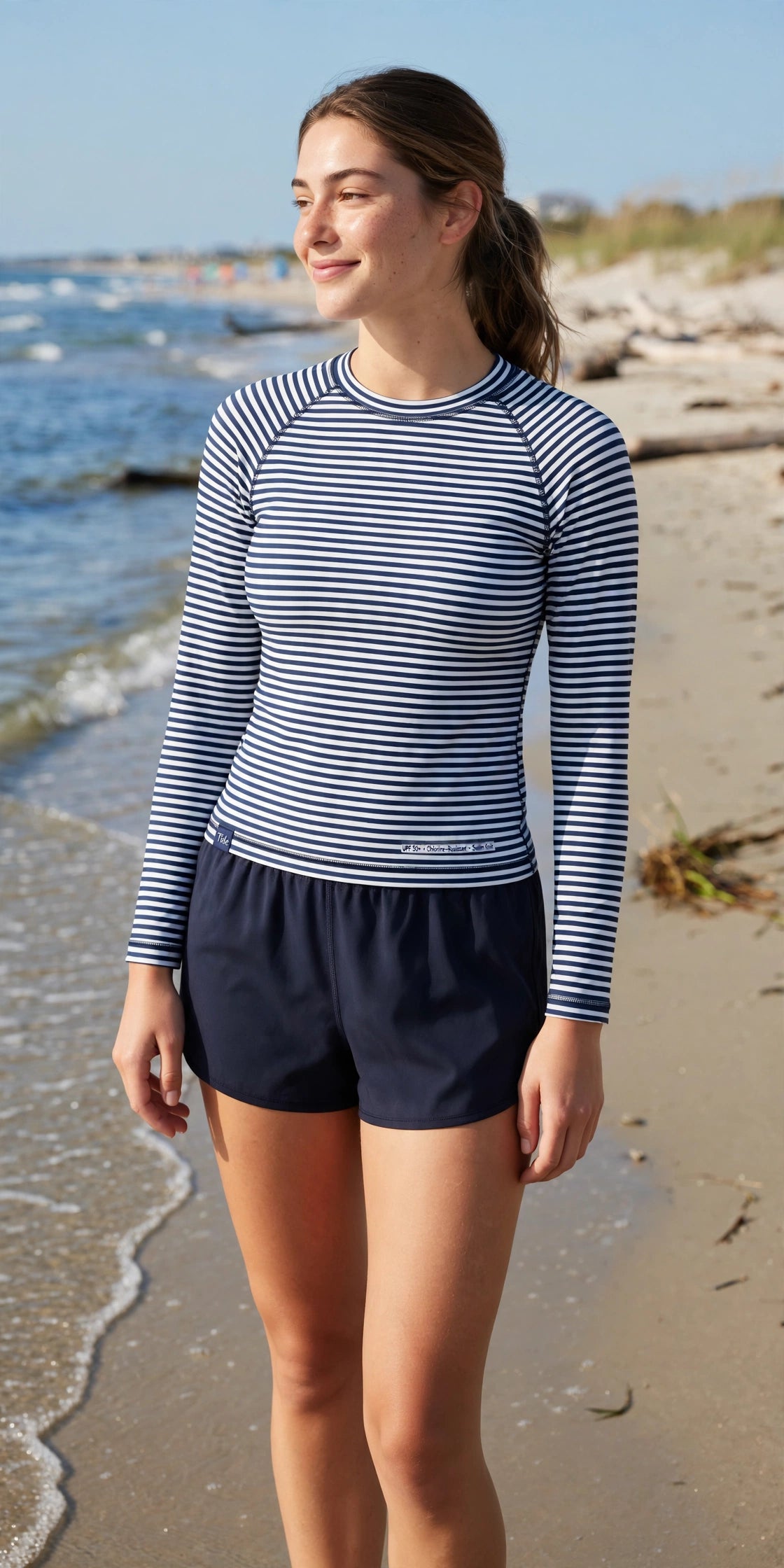 Tide Cropped Swim-Rash Top - Stripe - lifestyle