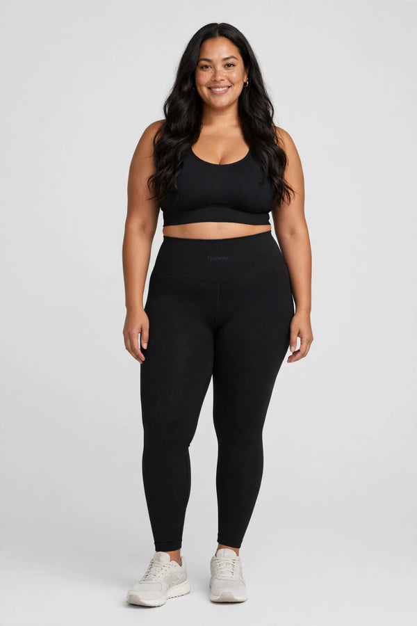 Tideway Ribbed Yoga Legging - Black - front