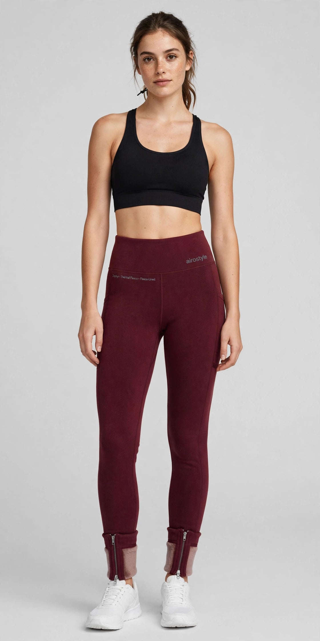 Zephyr Thermal Fleece Legging - Burgundy - front