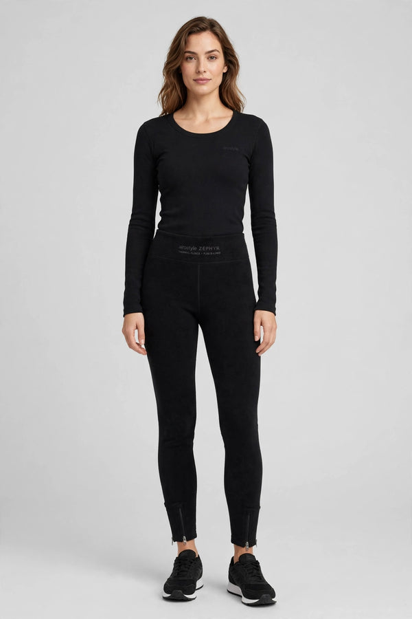 Zephyr Thermal Fleece Legging - Black - front