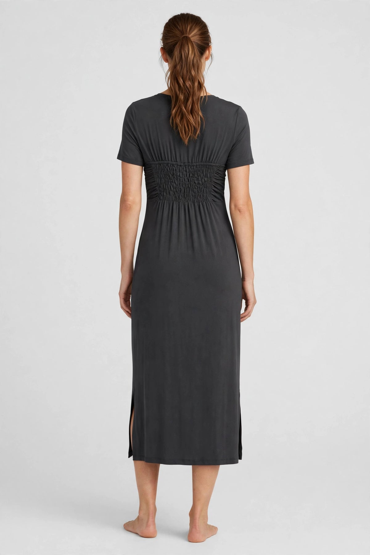 Solstice V-Neck Midi Dress - Charcoal - back