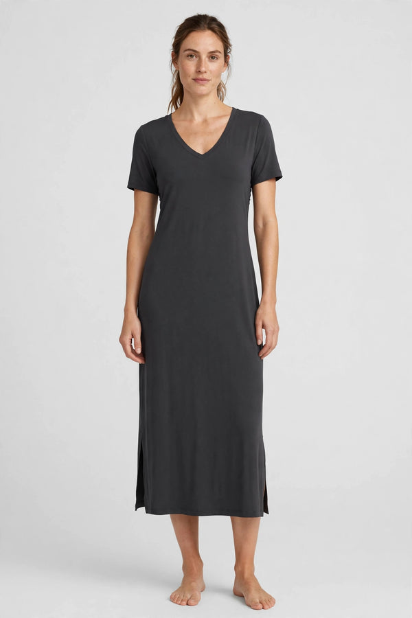 Solstice V-Neck Midi Dress - Charcoal - front