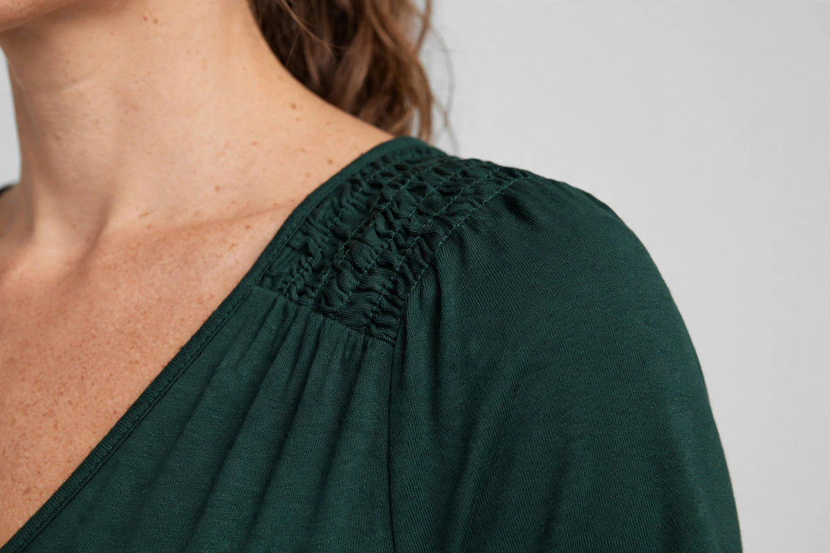 Solstice V-Neck Midi Dress - Forest - detail