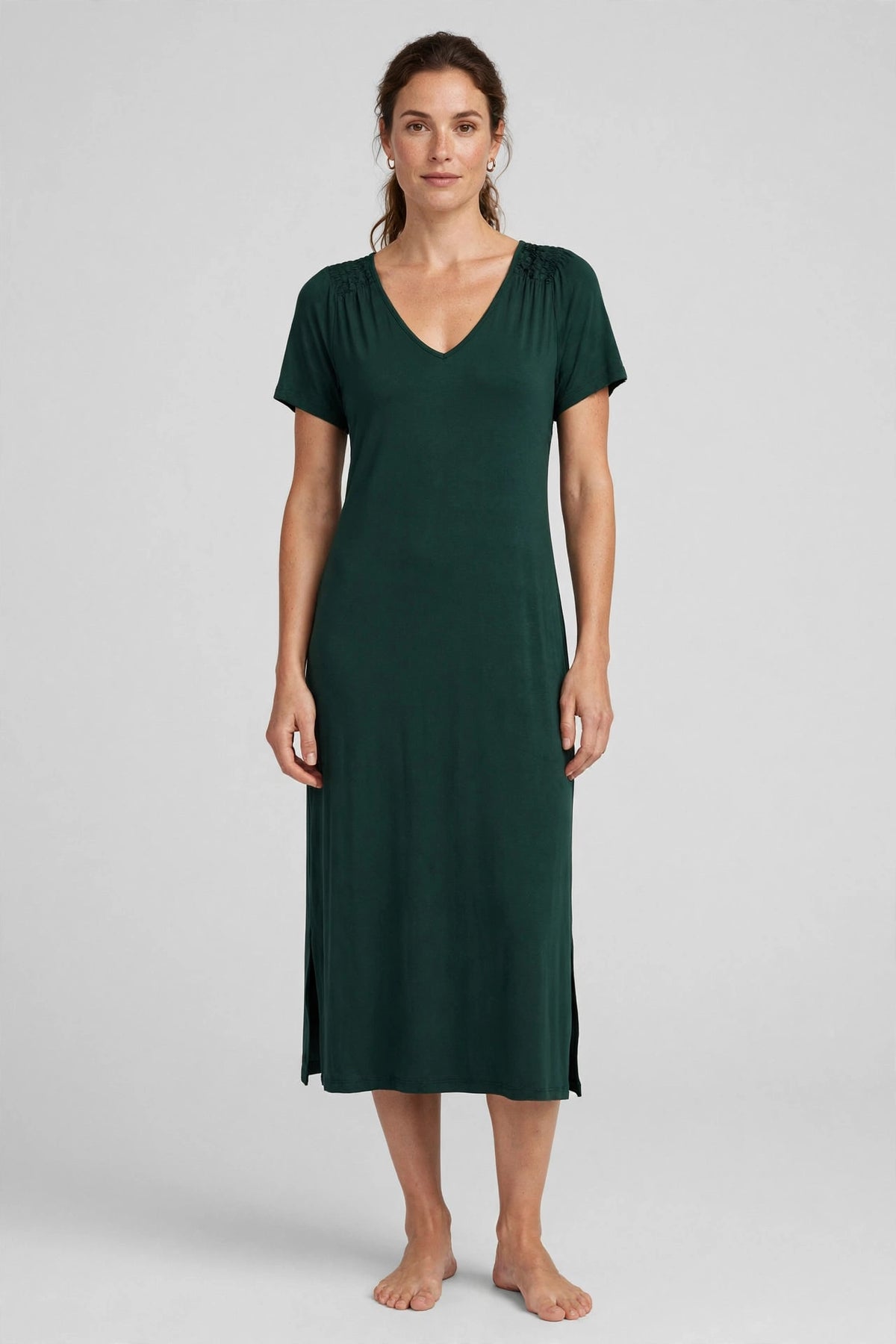 Solstice V-Neck Midi Dress - Forest - front