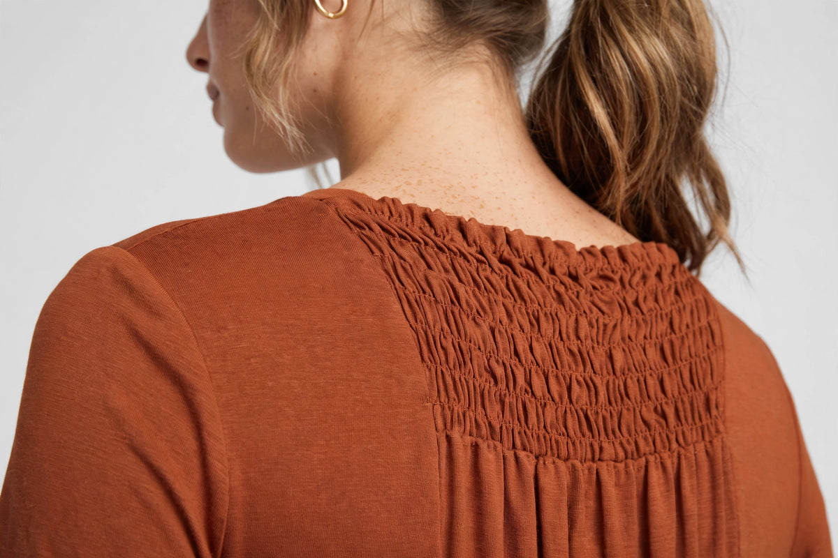 Solstice V-Neck Midi Dress - Rust - detail